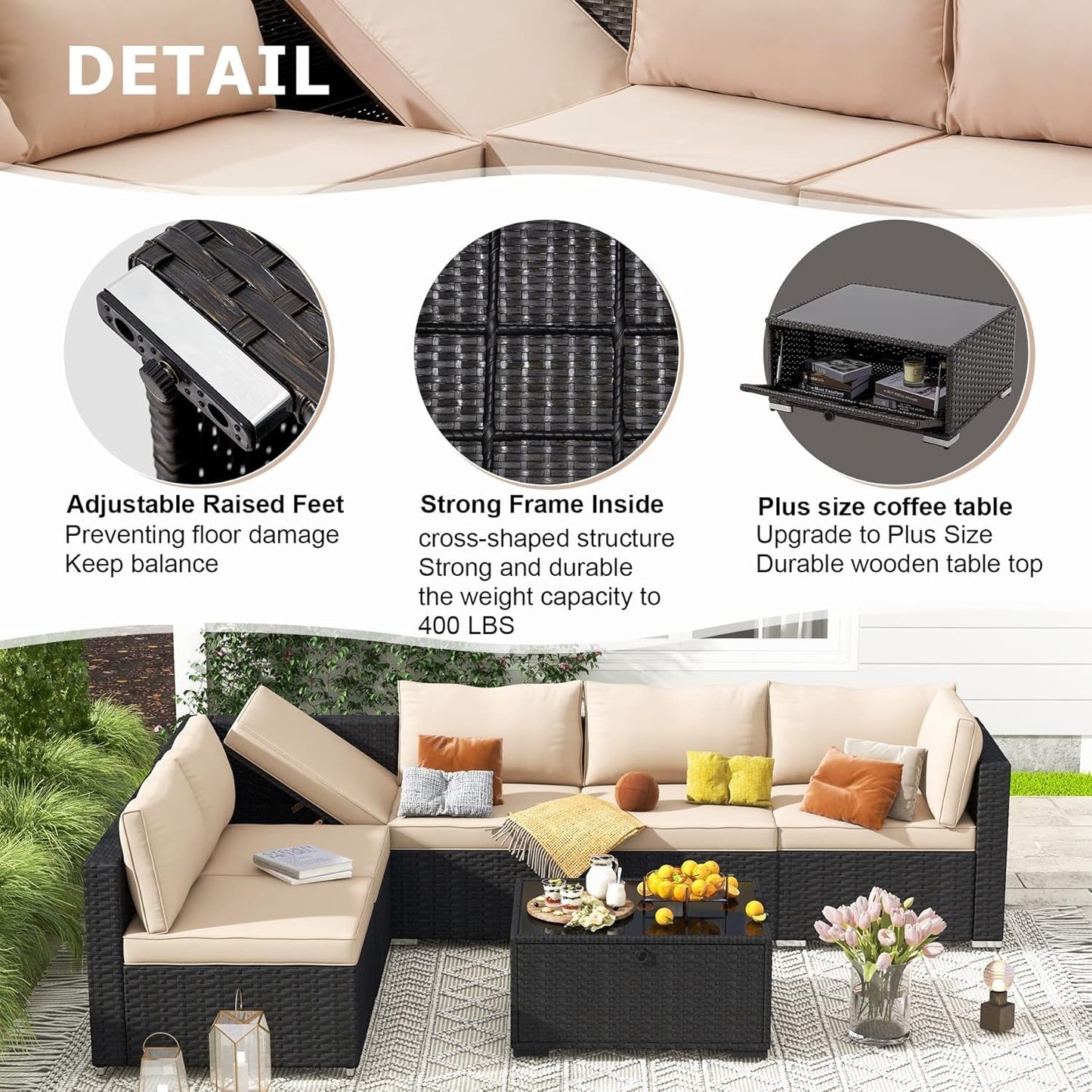 7 Piece Outdoor Patio Furniture with Cushions and Storage-4