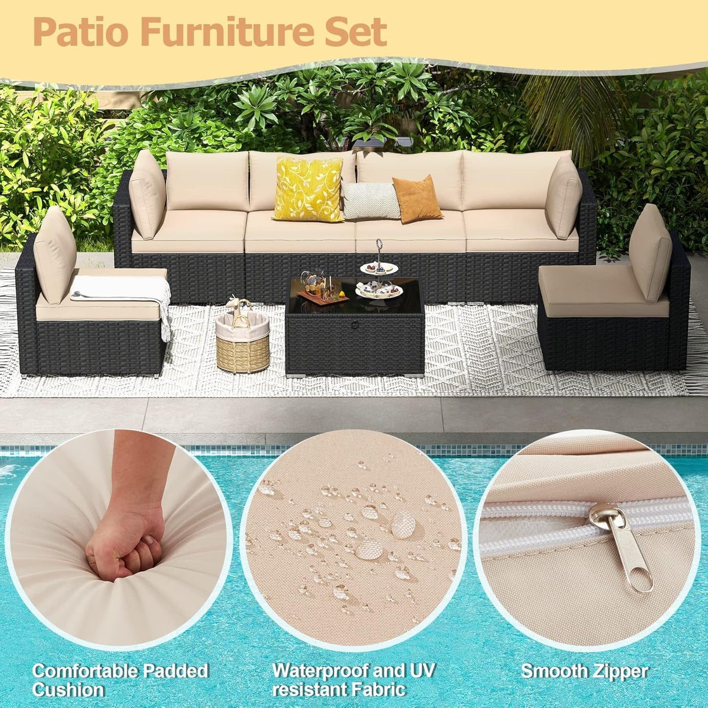 7 Piece Outdoor Patio Furniture with Cushions and Storage-2