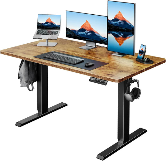 48" X 24" Electric Standing Desk Adjustable Height, 4 Memory Height Settings, Headphone Hook, Cable Manager, Sit Stand up Desk for Home Office & Computer Workstation, Vintage Brown-0