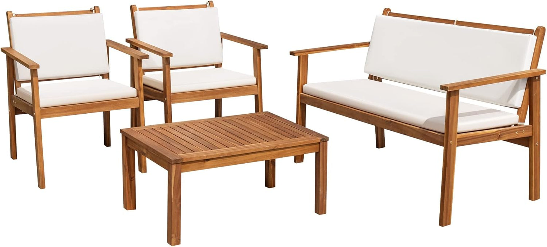 Patio Furniture 4 Piece Outdoor Acacia Wood Patio Conversation Sofa Set with Table & Cushions Porch Furniture for Deck, Balcony, Backyard-1