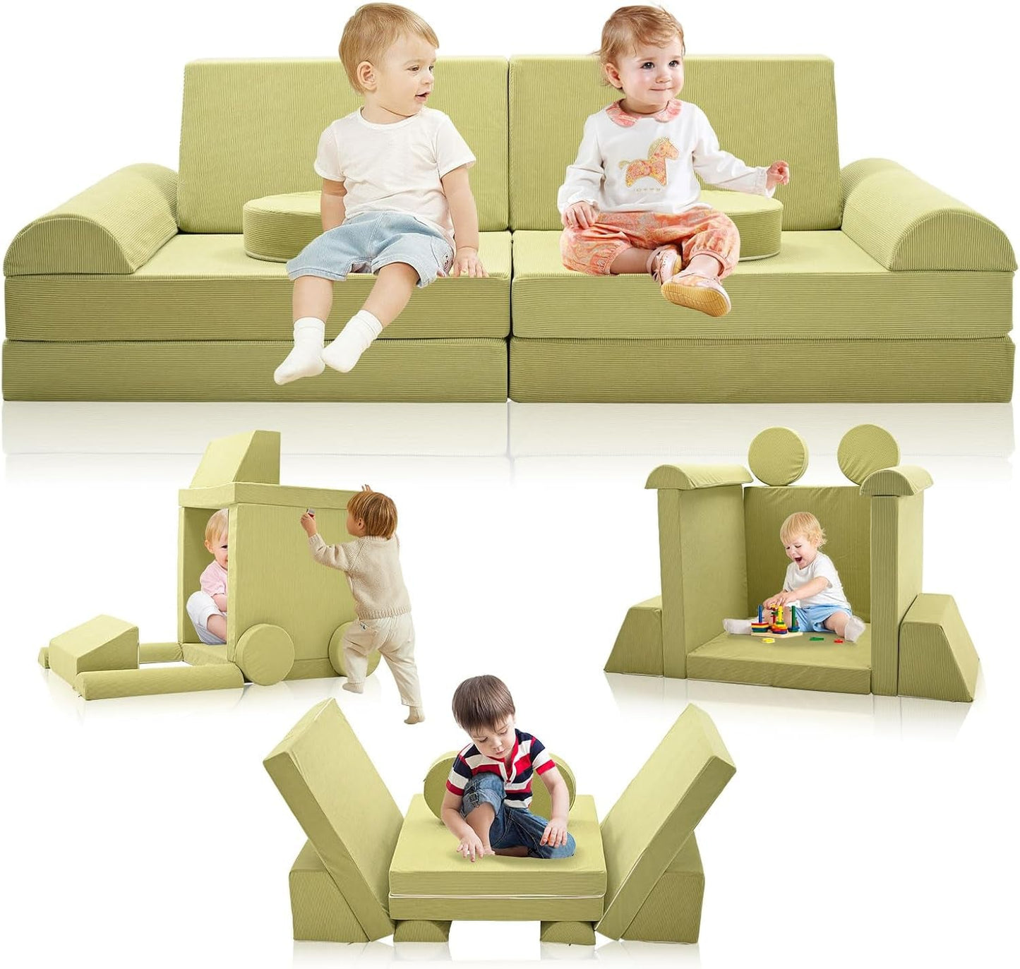 Kids Couch Play Set, 11PCS Modular Kids Sofa Couch Fold Out Couch Playhouse Play Set for Toddlers, Creative Couch Kids Foam Play Couch Indoor-0