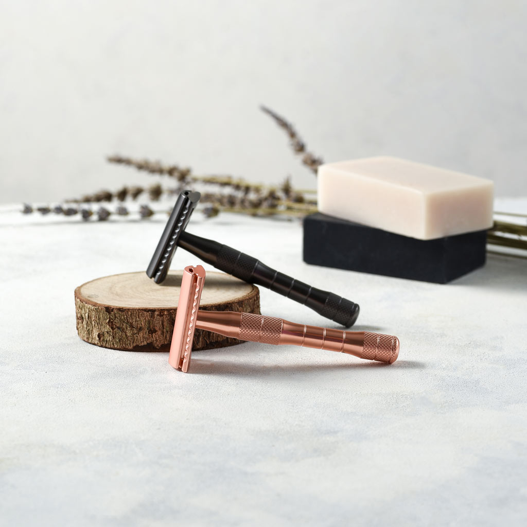 Rose Gold or Black Reusable Safety Razors (Thick Handle)-4