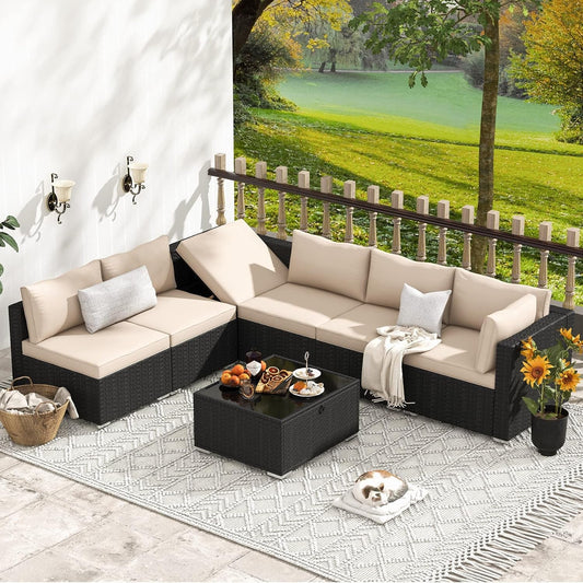 7 Piece Outdoor Patio Furniture with Cushions and Storage-0