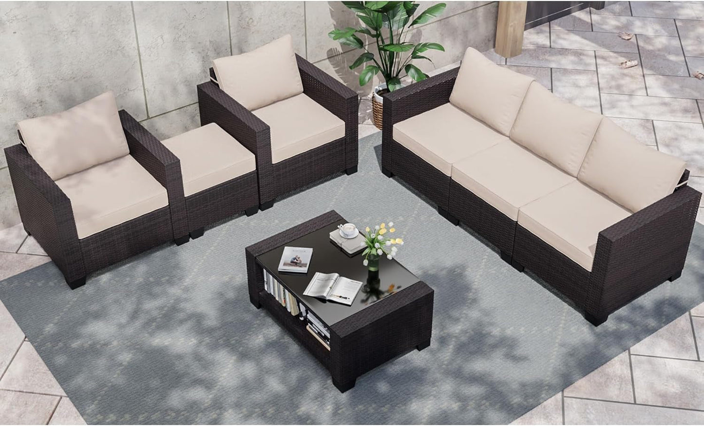 Patio Furniture Set 7 Pieces Outdoor Sectional Sofa-1