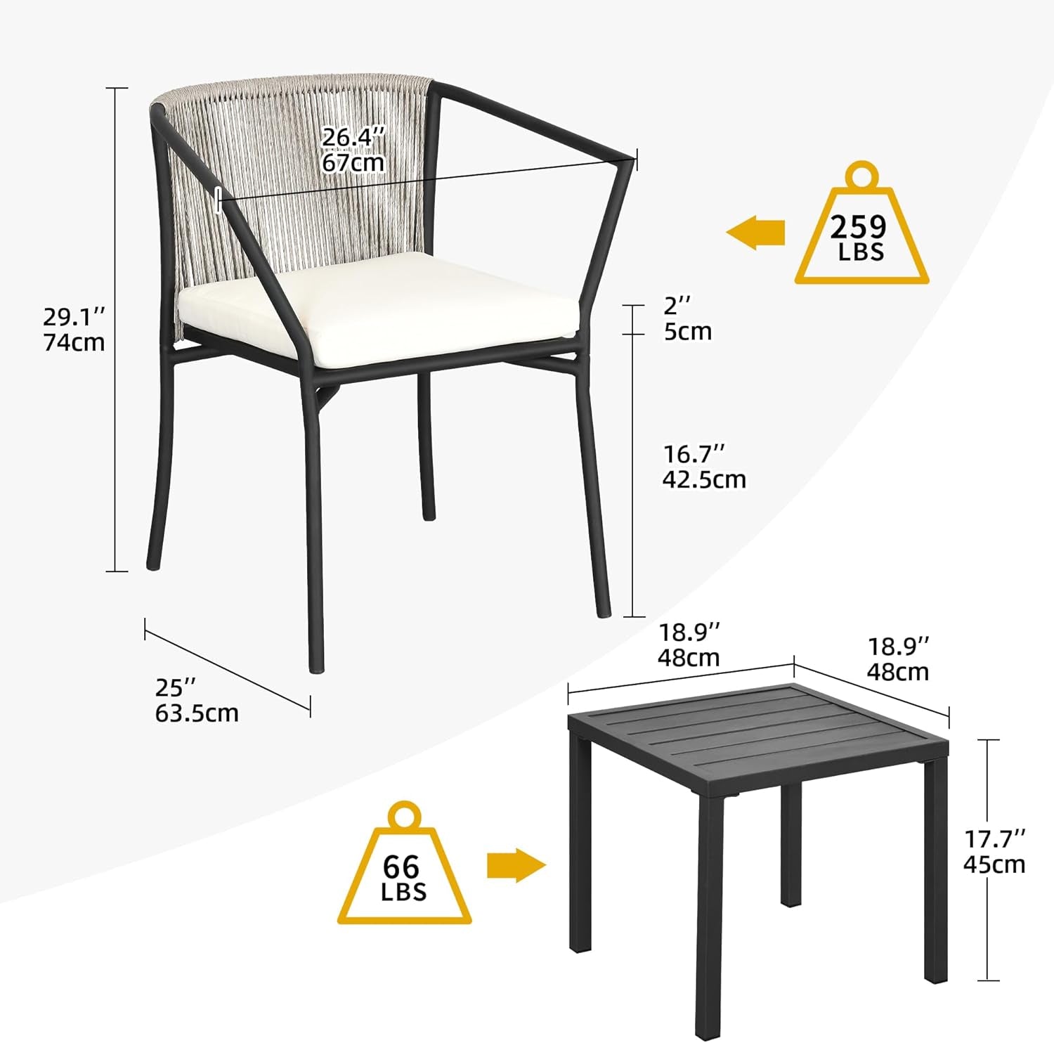 3 Pieces Patio Set Wicker Furniture Outdoor Table & Chairs-3