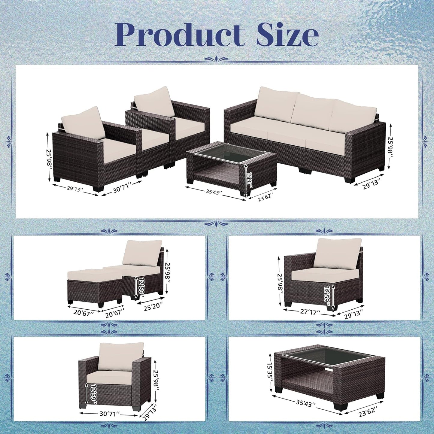 Patio Furniture Set 7 Pieces Outdoor Sectional Sofa-3