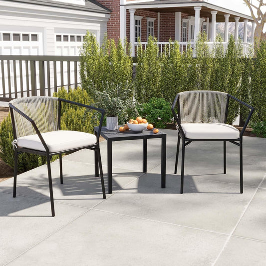 3 Pieces Patio Set Wicker Furniture Outdoor Table & Chairs-0