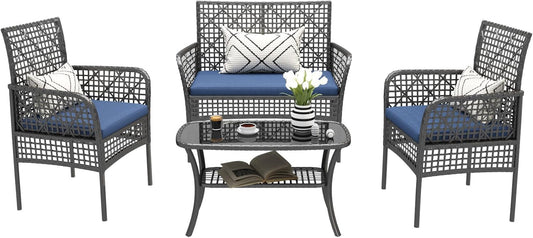 4 Pieces Outdoor Patio Furniture Set with Cushions-0